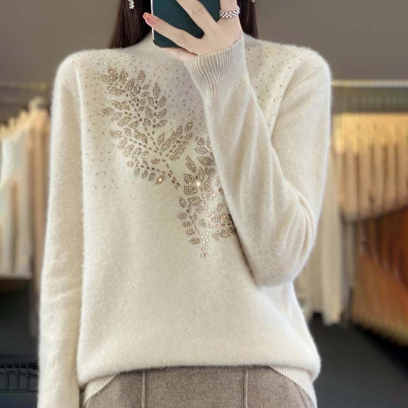 Knit Pullover with Leaf Pattern