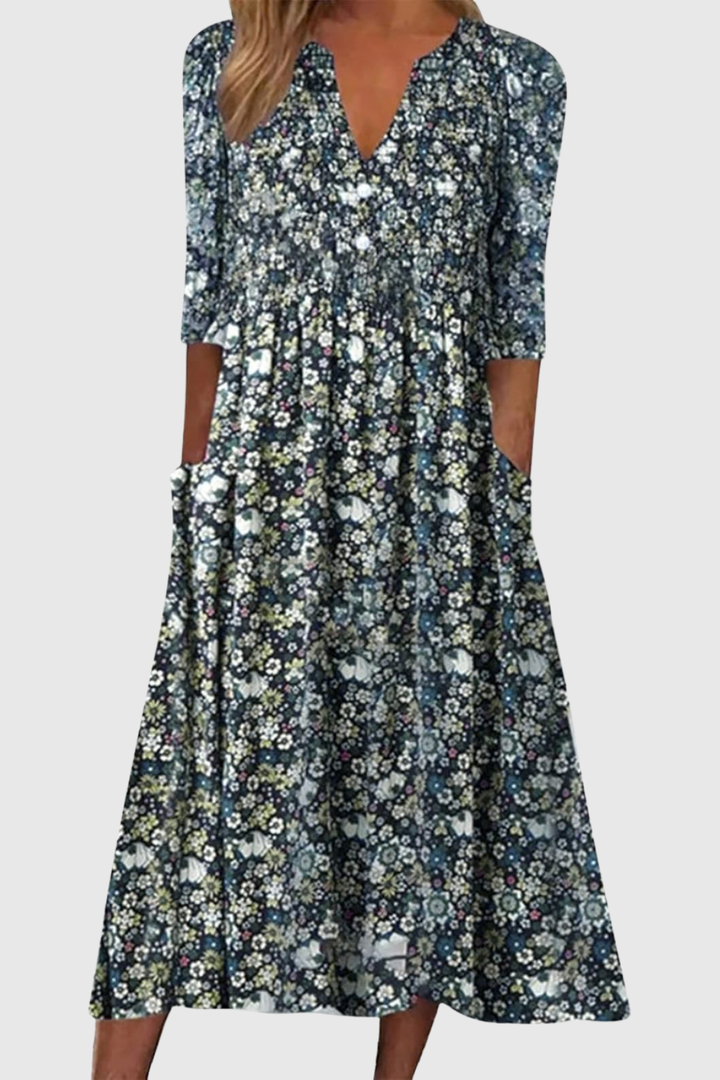 Marlow | Graceful V-Neck Elegance Midi Dress