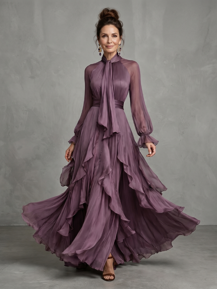 Demetria Tie Neck Ruffle Tiered Maxi Dress - Elena Harper