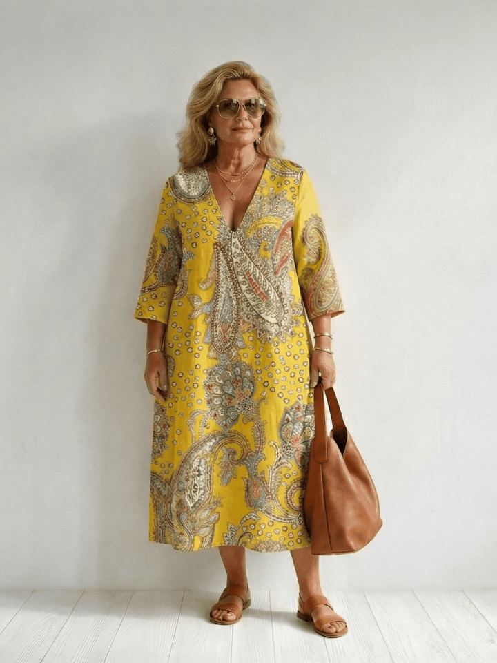 Emma & Rose Cape Town Rowan™ soft paisley midi dress, flowing fabric with a stylish paisley pattern and midi length.