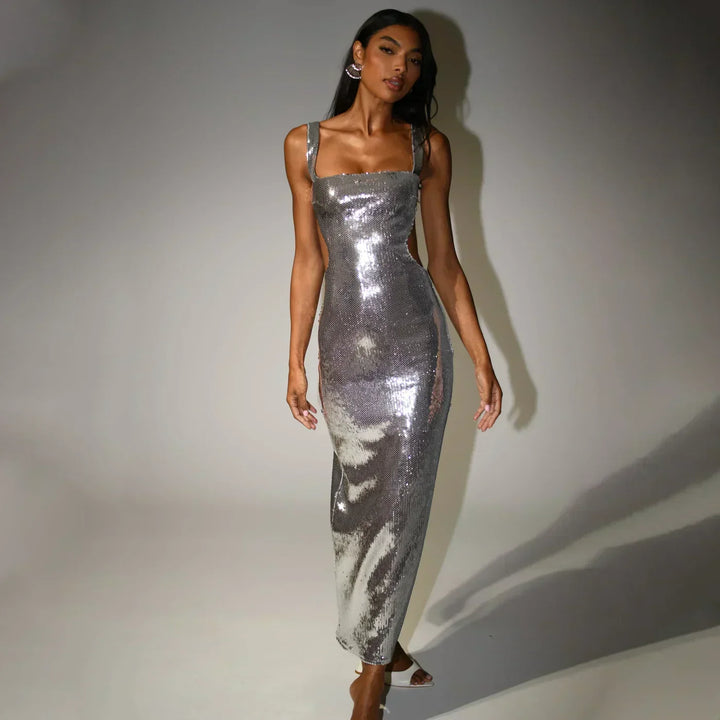 Women's Strapless Sequin Maxi Dress - Elegant Evening Gown