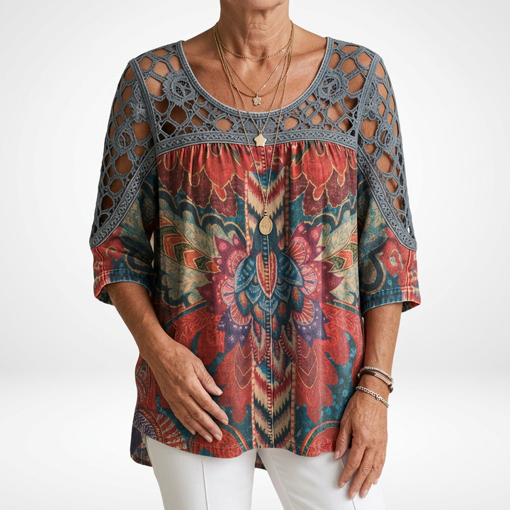 BLOUSE WITH ETHNIC PRINT FOR WOMEN