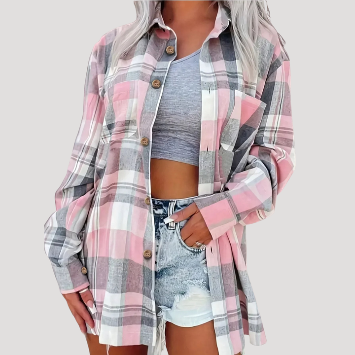 Casual Button-Up Checkered Shirt for Women