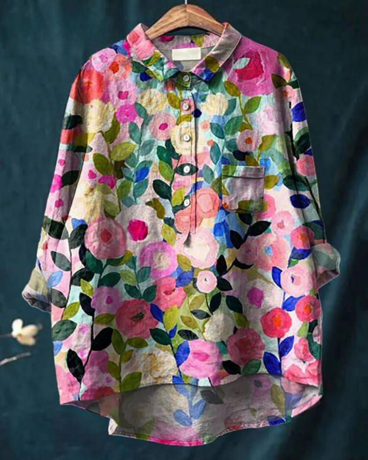 Bella | Women's Floral Button Front Pocket Blouse