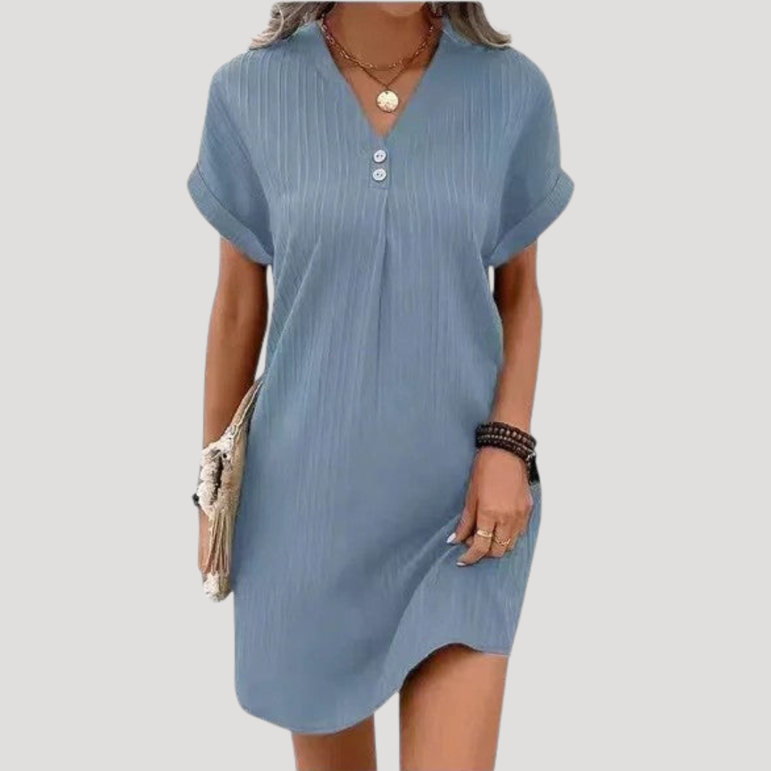 Casual Short Dress for Women with V-Neck Textured
