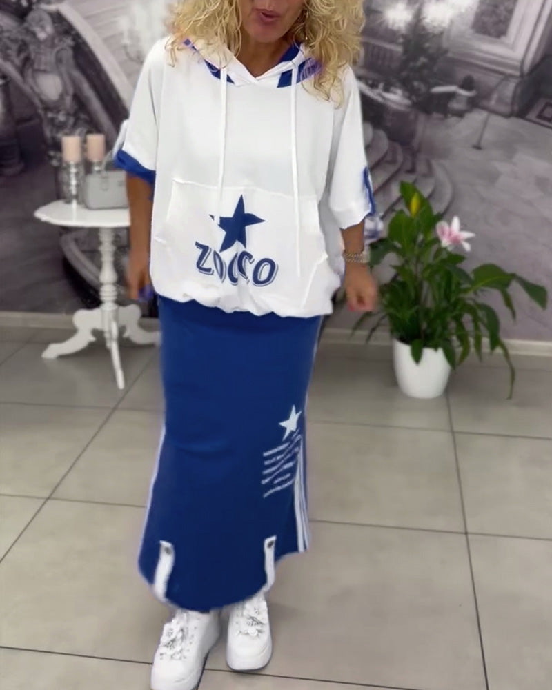 Hasela Hoodie Set with Drawstring Printed Skirt, view 3 - Elena Harper