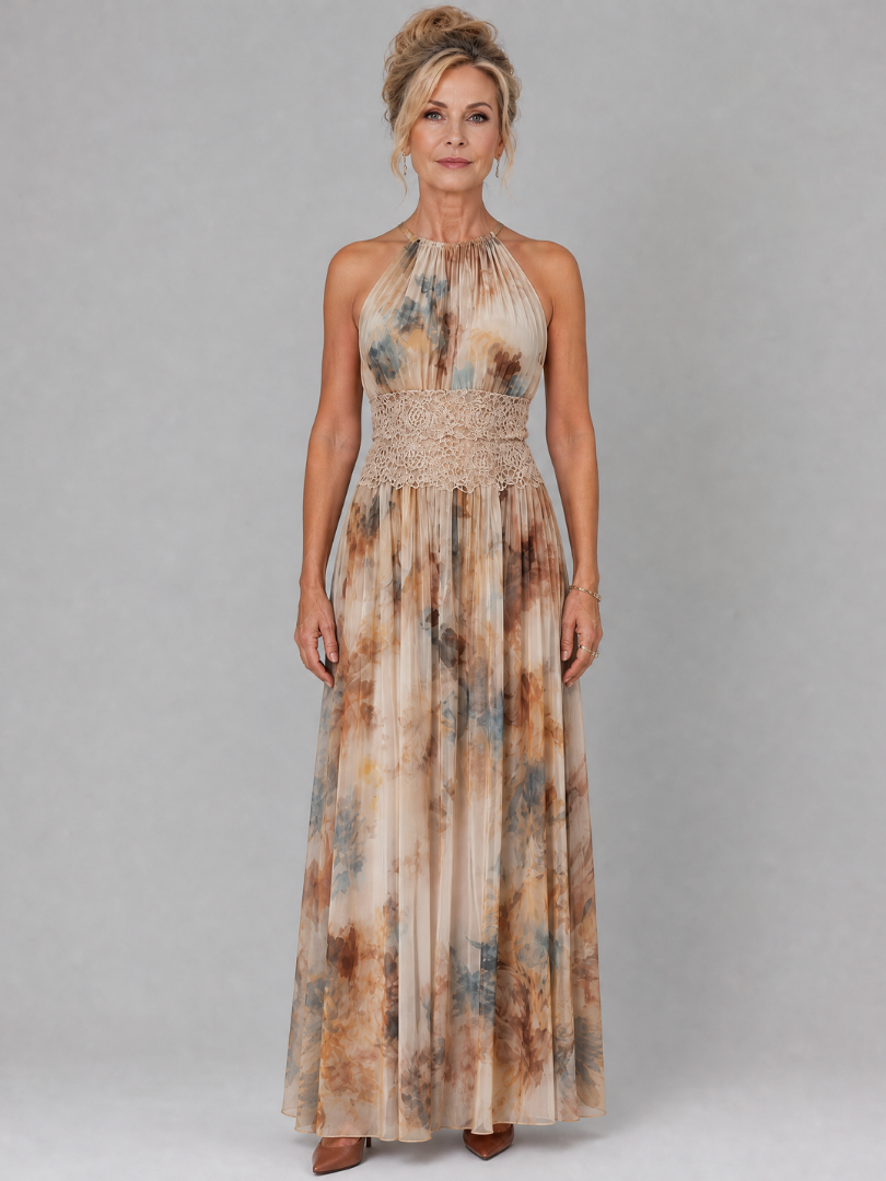 Elavenue Halter Neck Lace Waist Maxi Dress - Elena Harper