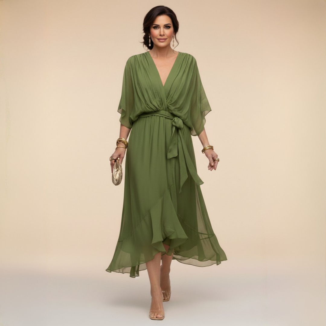 CHIFFON DRESS WITH V-NECK FOR WOMEN