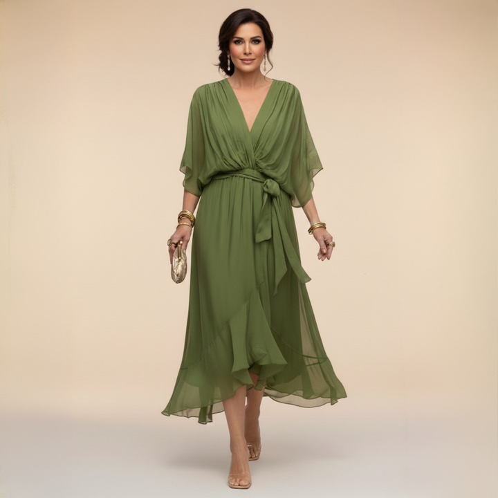 CHIFFON DRESS WITH V-NECK FOR WOMEN