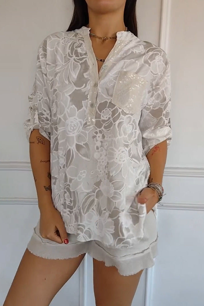 Women's Short Sleeve Floral Lace Blouse