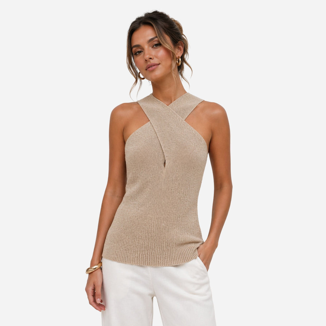Women's Fitted Cross Halter Tank Top - Sleeveless & Stylish