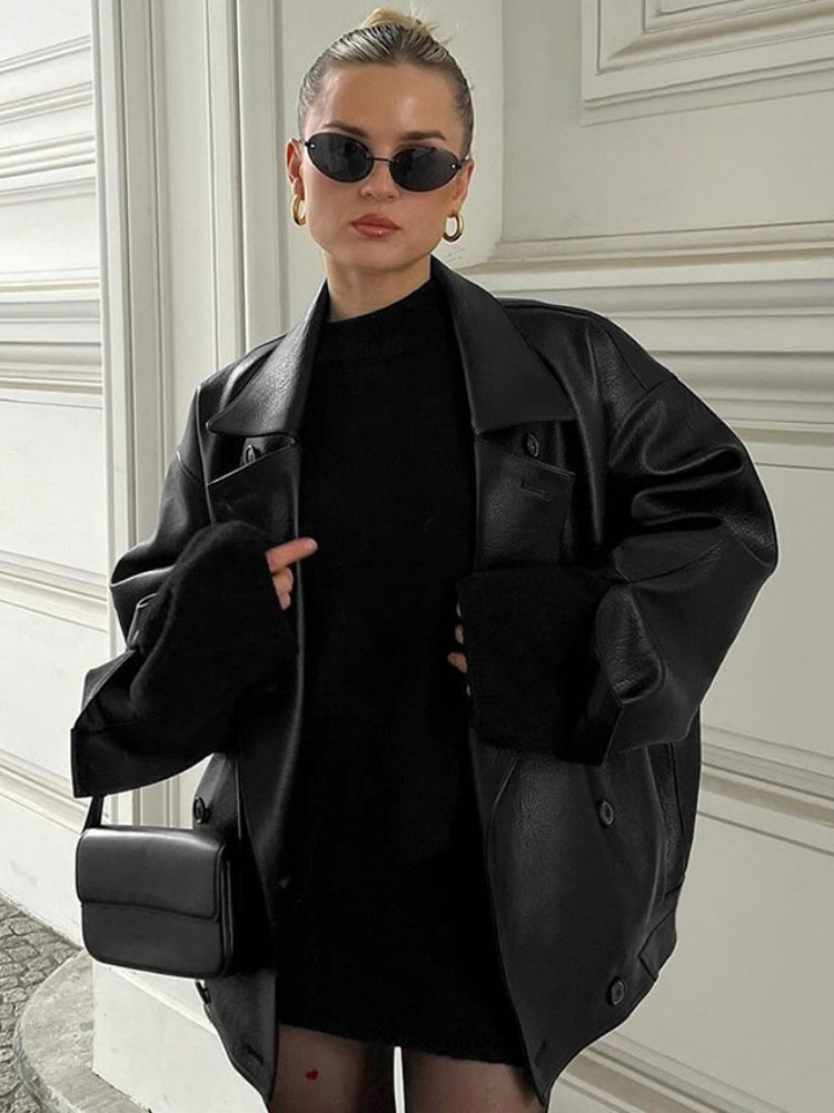 Oversized Leather Blazer, view 4 - Elena Harper