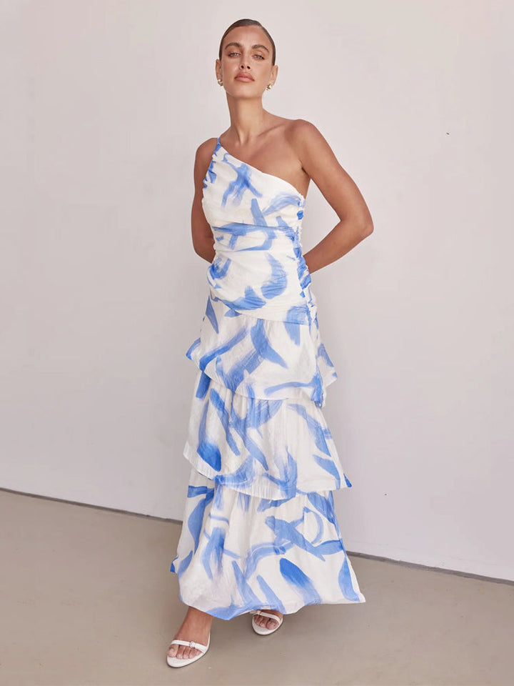 One-Shoulder Strappy Floral Print Dress - Elena Harper
