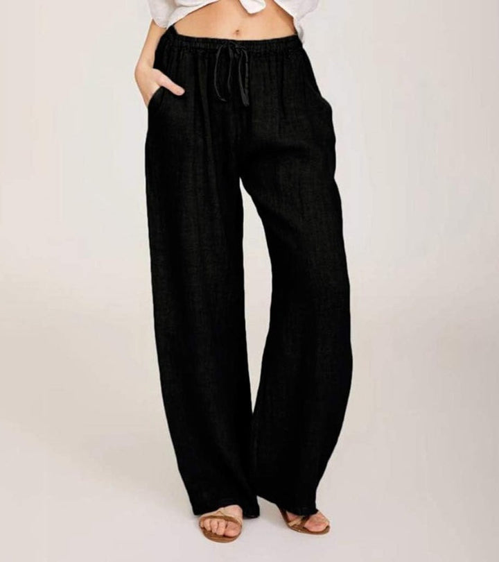 Casual Wide-Leg Cotton Pants for Women Lightweight High-Waisted Summer Pants, view 2 - Elena Harper