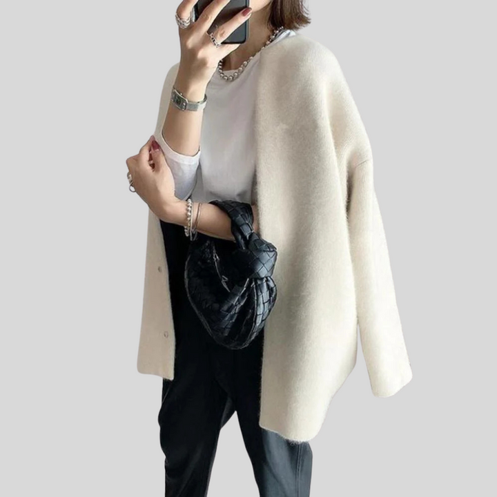 Women's Button-Front Cardigan with Ribbed Cuffs