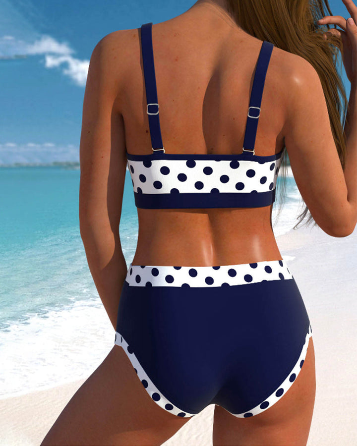 Liesbeth - High-waisted Polka Dot Bikini with Patchwork Design