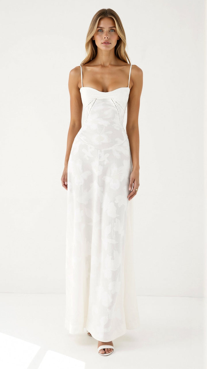 Pavia | Maxi wedding dress with thin straps and flowing design for women