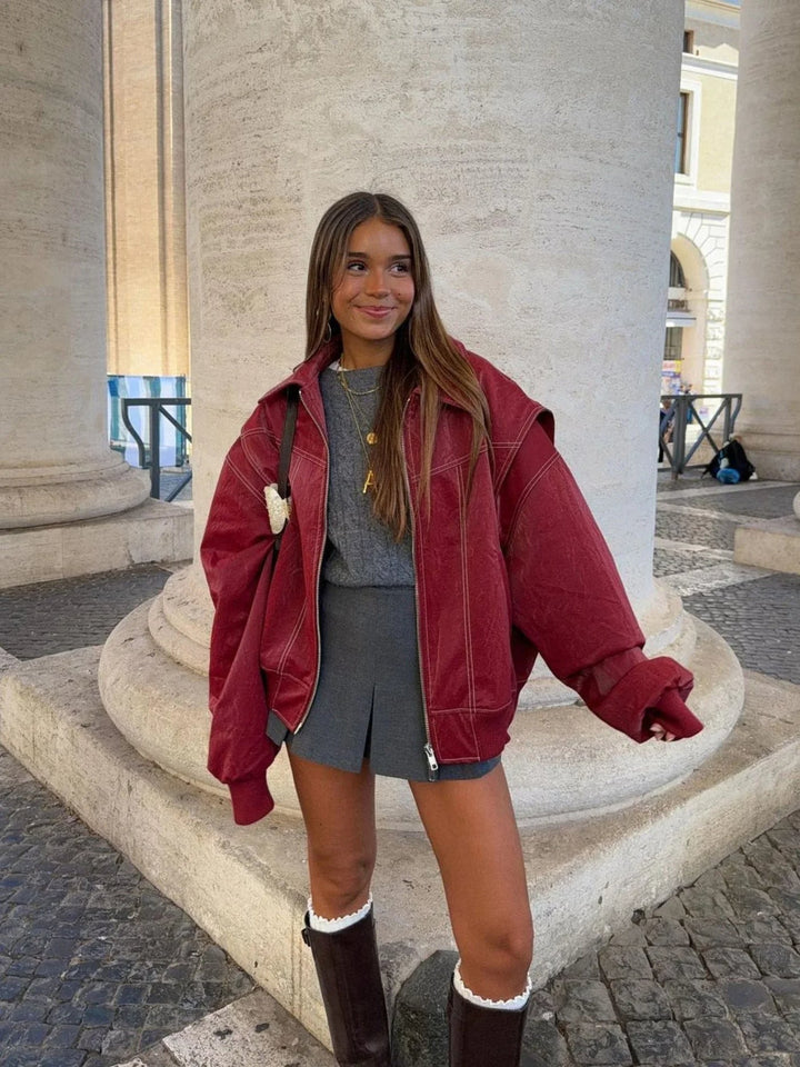 Oversized Women's Jacket with Zipper Closure – Modern Casual Style