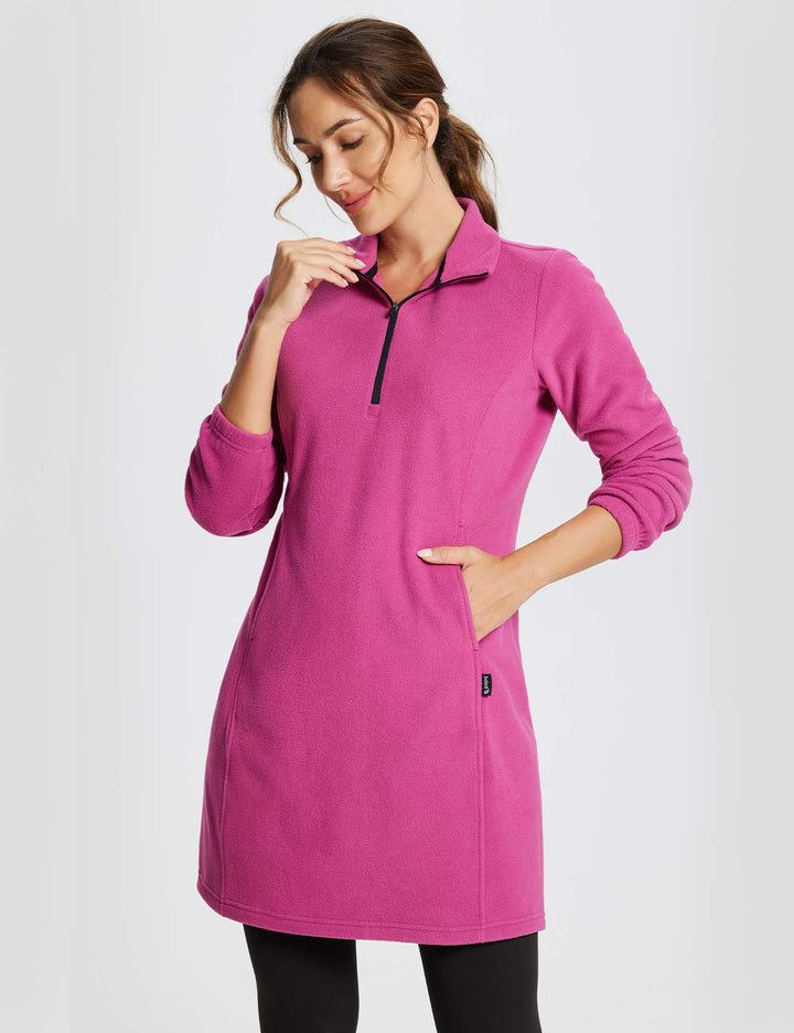 Women's Winter Tunic Dress with Half Zip, High Collar, and Kangaroo Pocket
