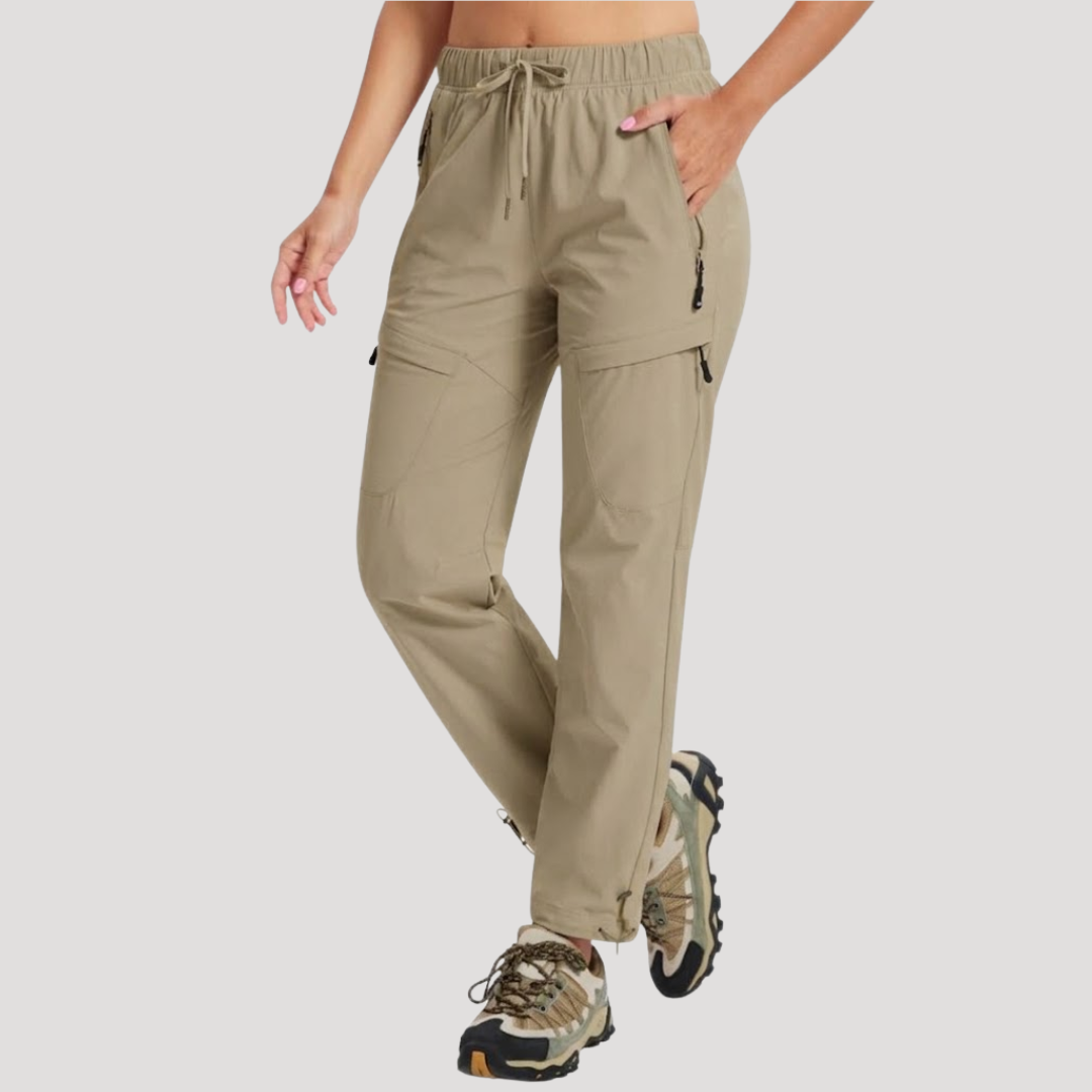 Women's Elastic Waist Cargo Pants with Drawstring