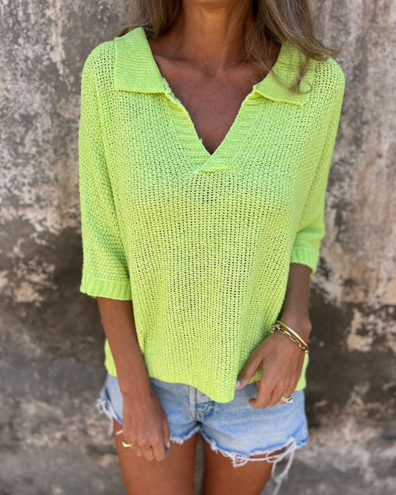 Peyton - Casual Knit Long Sleeve V-Neck Pullover