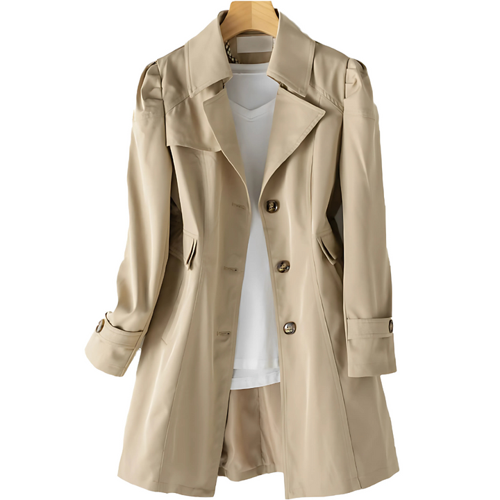 Women's Fitted Trench Coat with Buttons and Classic Collar - Elegant and Timeless