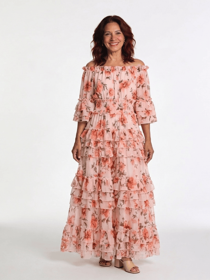 Rosalie™ Ruffle Tiered Maxi Dress by Emma & Rose Cape Town, featuring flowing fabric, ruffle details, and a tiered design.