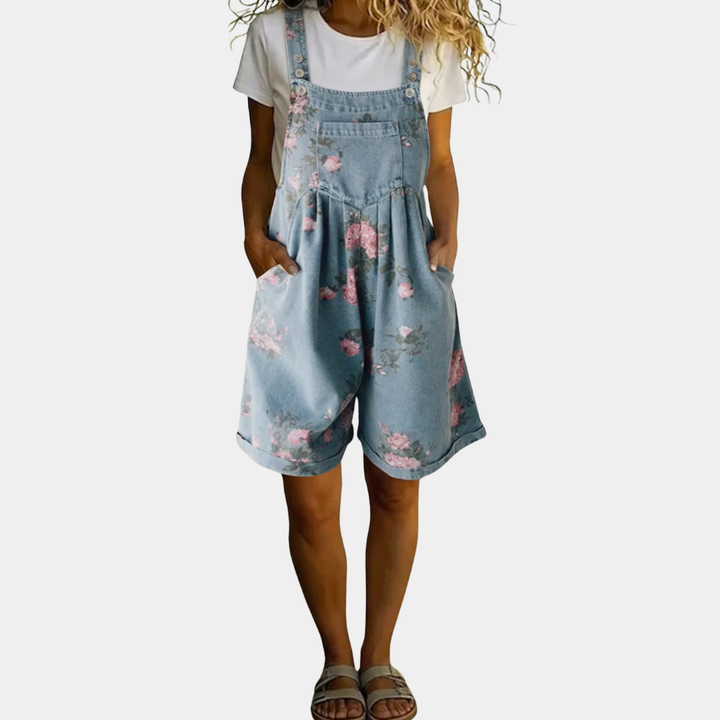 Judy | Vintage Denim Lavato with Soft Cotton Feel Floral Dungarees