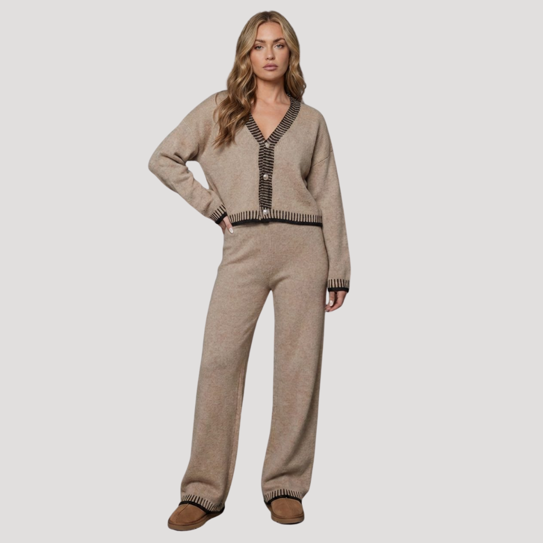 Women's Knit Cardigan and Wide Leg Pants Set
