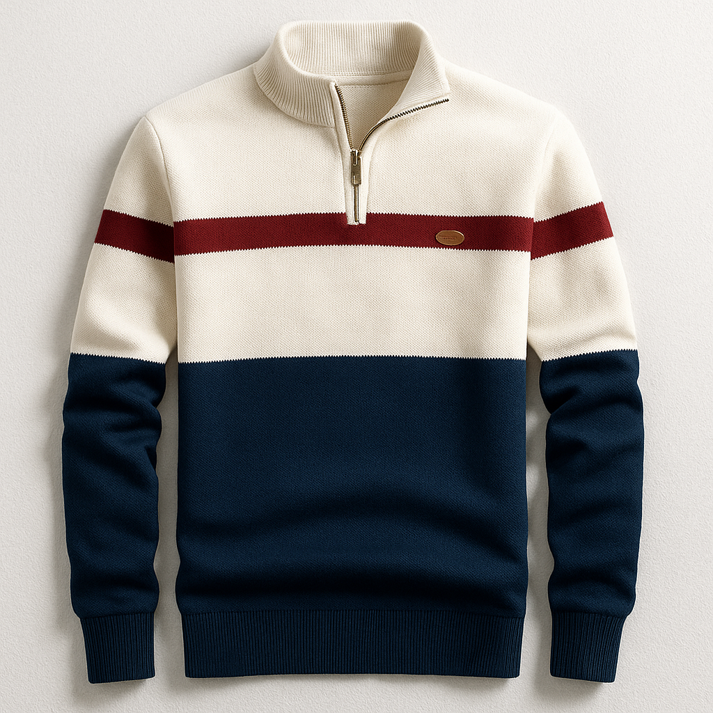 Zip Neck Sweater with Fitted Cut for Men, view 5 - Elena Harper