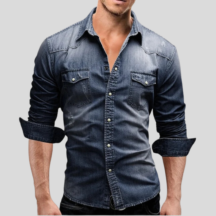 Slim Fit Light Denim Button-Up Shirt for Men – Classic Style for Everyday