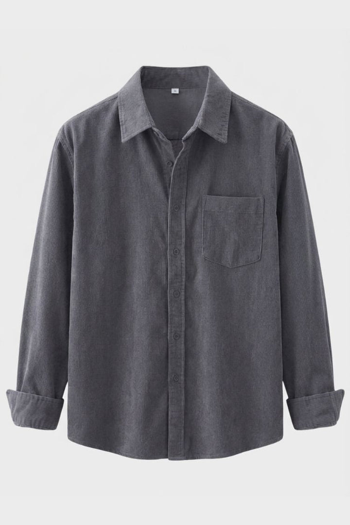 Men's Cord Shirt with Button Placket and Chest Pocket, view 9 - Elena Harper