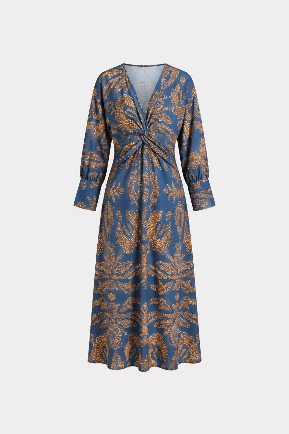 Midi Dress for Women with V-Neck and Print