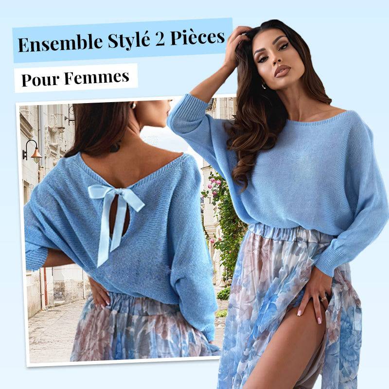 Yael™ blue luxurious fabric set with bow from Emma & Rose Durban, featuring soft, elegant clothing and accessory details.
