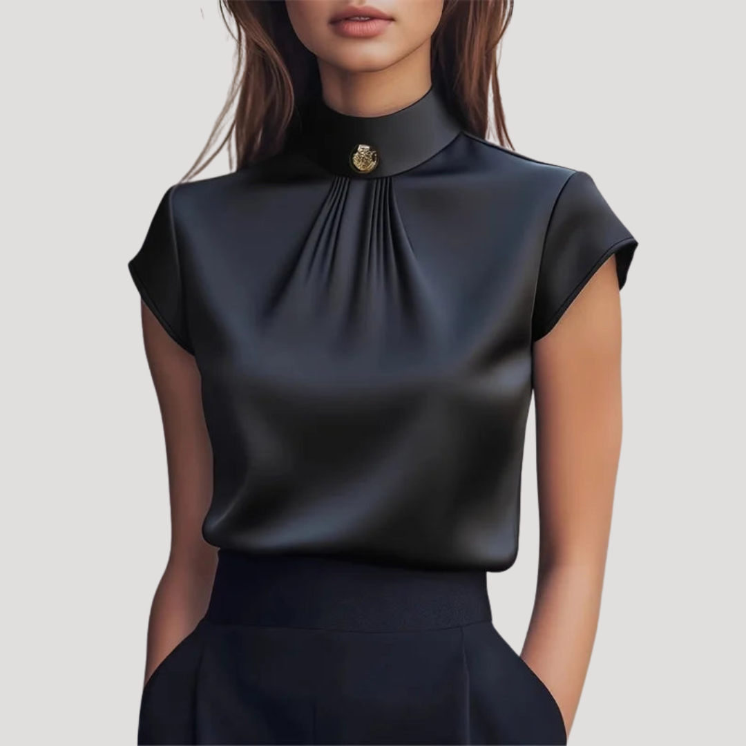 Elegant Women's High Collar Blouse Short Sleeves