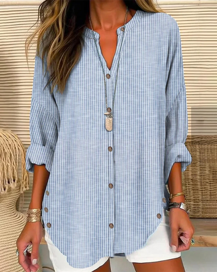 Ruby | Women’s Relaed Striped Button Blouse