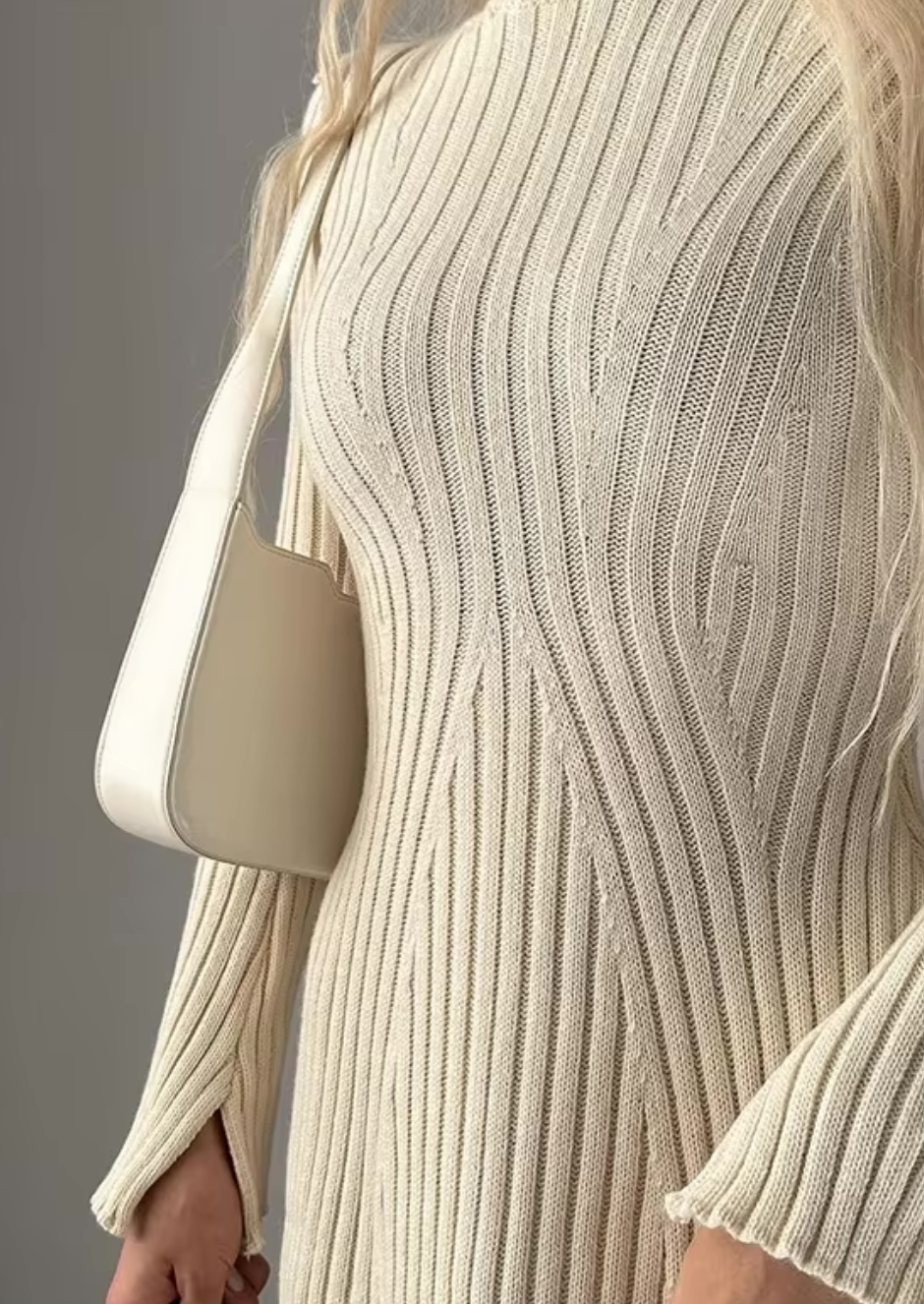 Faustine Elegant Ribbed Mini Dress, view 5 - Elena Harper