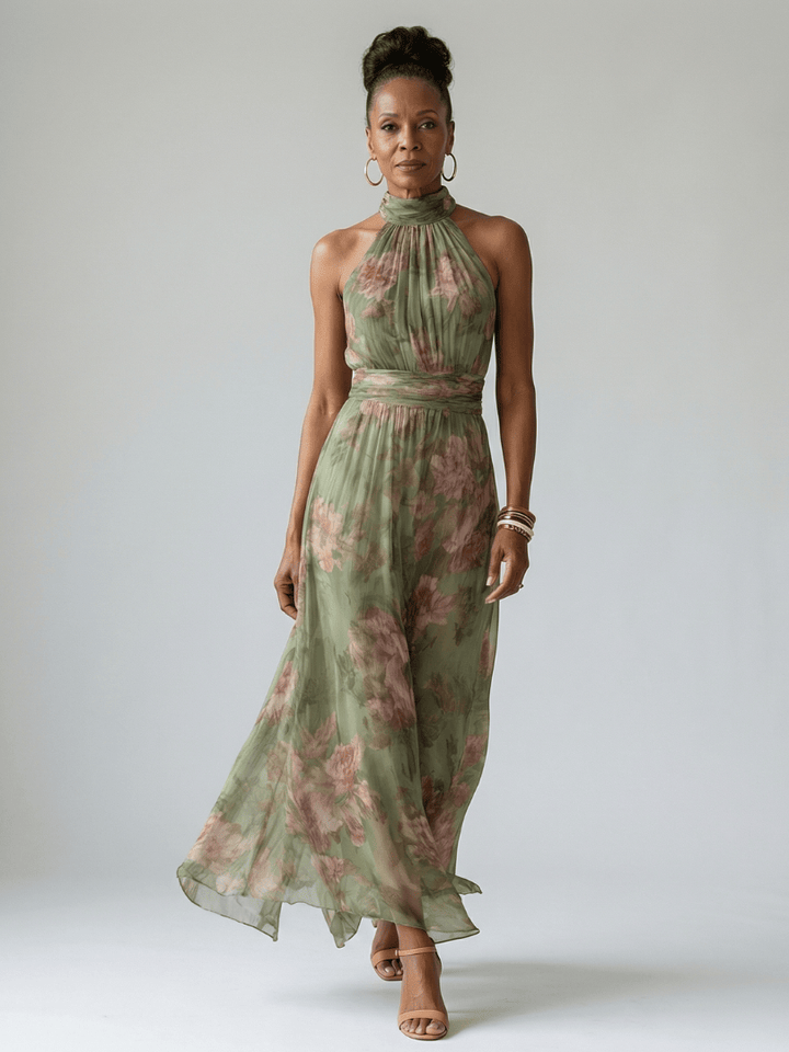 Emma & Rose Cape Town Mirelle™ gathered halter midi dress in soft fabric, showcasing a stylish halter neckline and gathered design.
