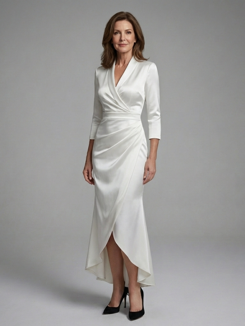 Women's Long Sleeve Wrap Midi Dress Elegant High Low Design - Elena Harper