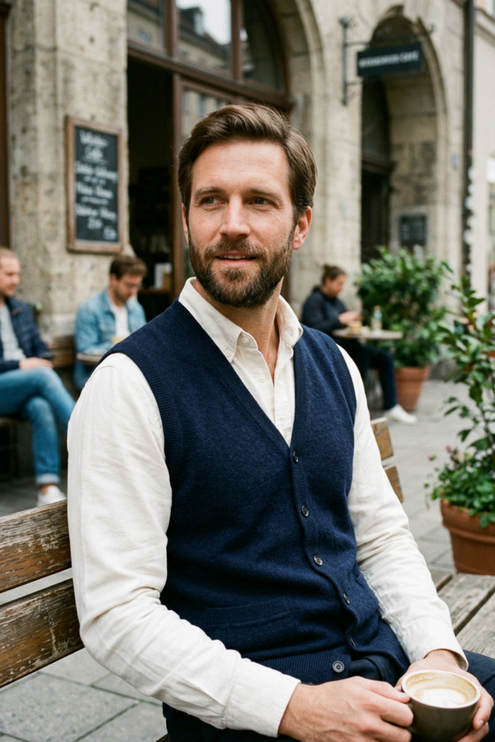 Men's Knitted Vest with V-Neck and Button Placket