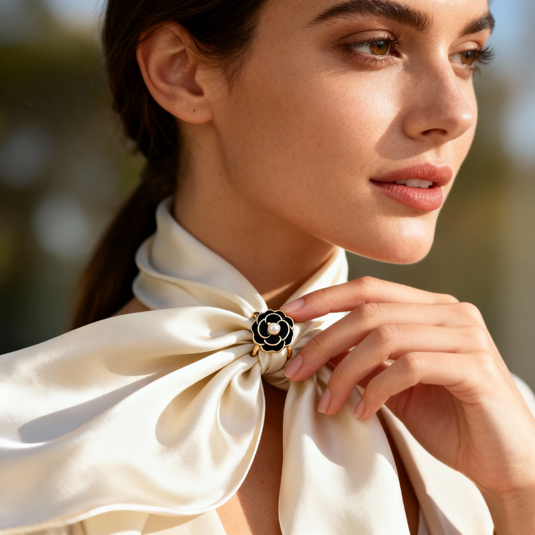 Camellune Crystal Flower Scarf Buckle - Elena Harper