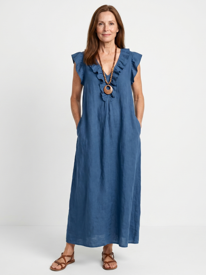 Adelaide Ruffle Trim Sleeveless Neck Midi Dress - Elena Harper