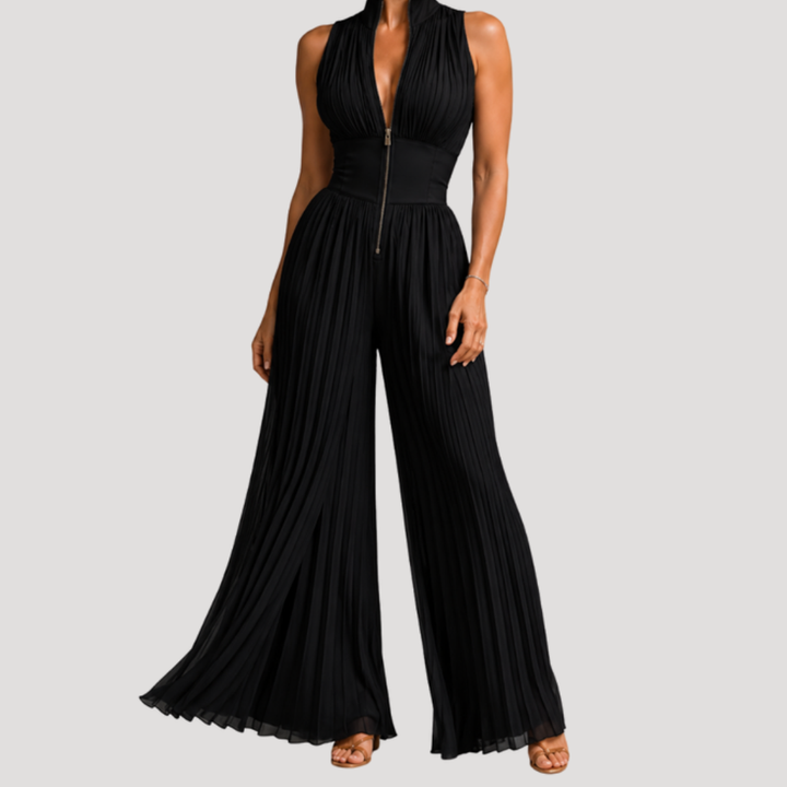 Floral Women's Jumpsuit with Wide Pants and Open Back
