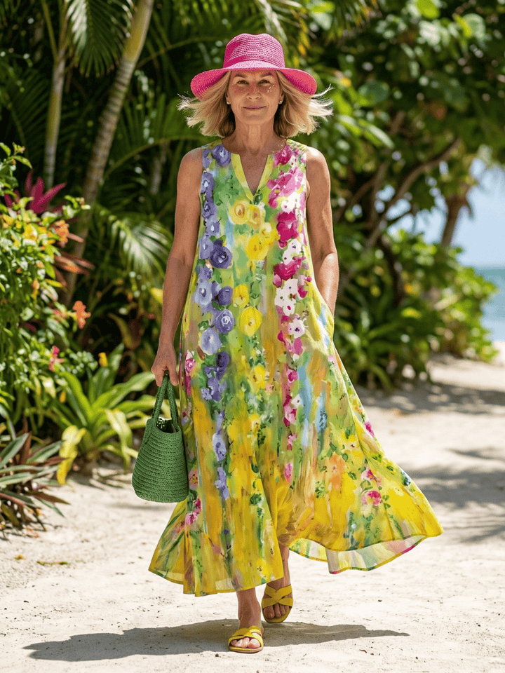 Avira™ Light Flow Maxi Dress by Emma & Rose Cape Town, flowing fabric and elegant design, showcased on a model.