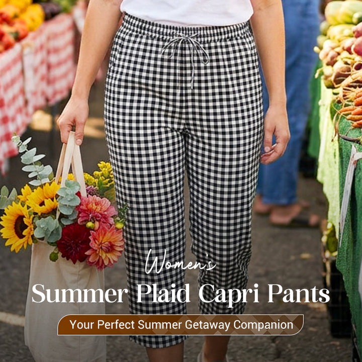 Women's Capri Pants in Vichy Check with Elastic Waist