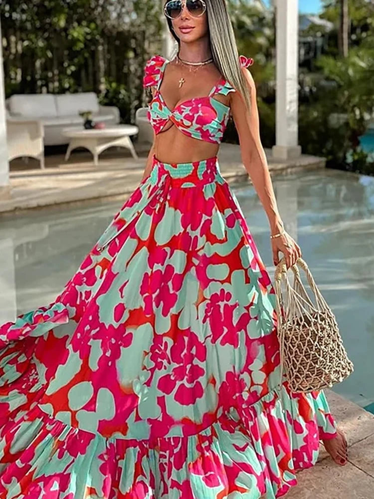Ruffle Floral High-Waist Bikini Set