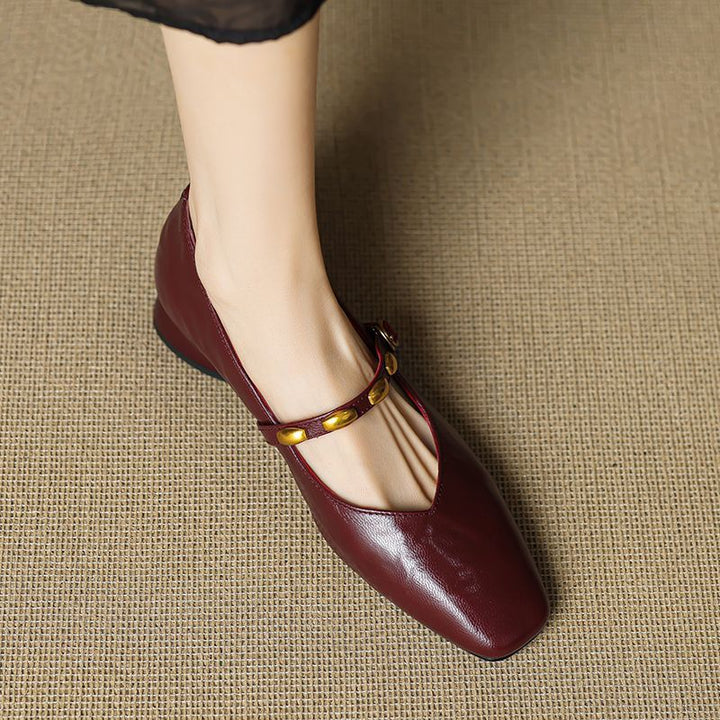 Women's Beaded Strap Leather Mary Jane Flats – Zyra