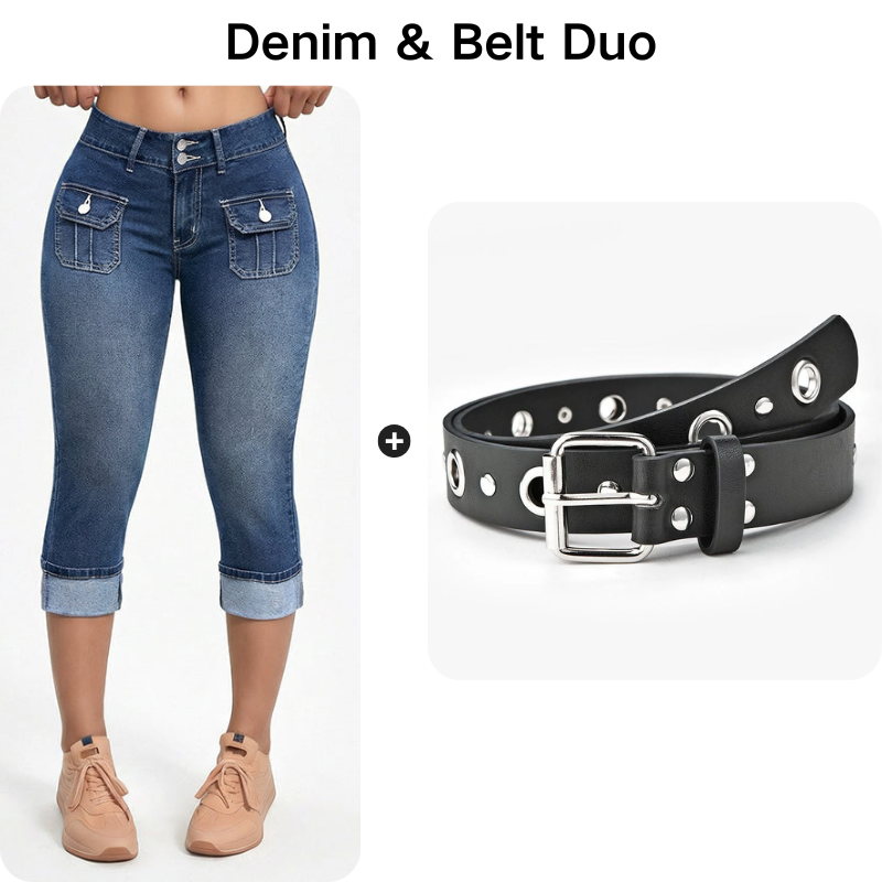 Women's Stretch Denim Capri Pants with Mid-Rise Fit