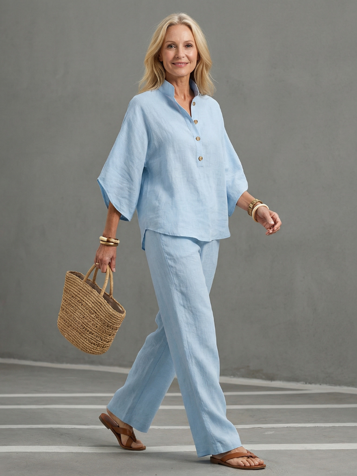 Amity Button Front Relaxed Tunic Trouser Set - Elena Harper