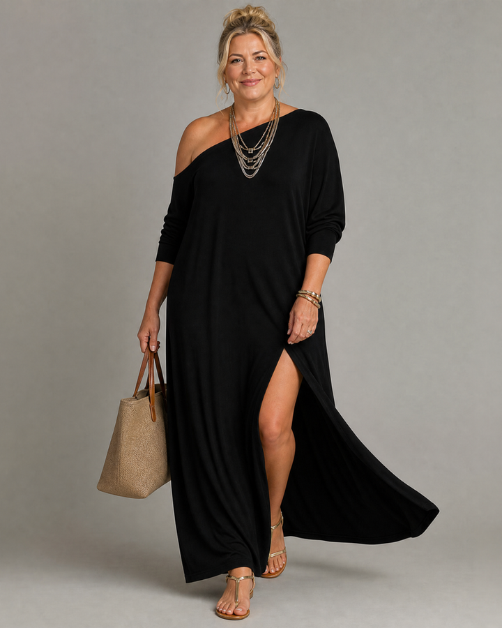 Asterelle One Shoulder Side Slit Flowing Midi Dress - Elena Harper